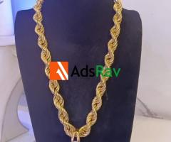 Premium 18 Karat Gold Rope Chain Necklace with Jesus Head Pendant for Men - Call 08085014376