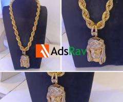 18 Karat Gold Rope Chain Necklace with Jesus Head Pendant