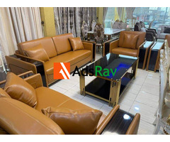 Classic Italian Leather Sofa – Center Table & Side Tables Included